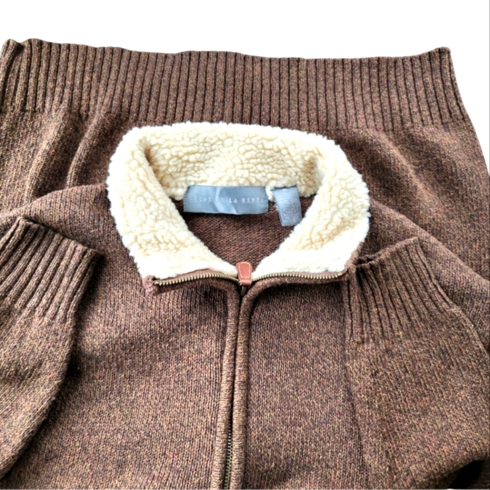 *Vtg*Sherpa Oscar‎ De la Renta men's full front zip sherpa collar pullover